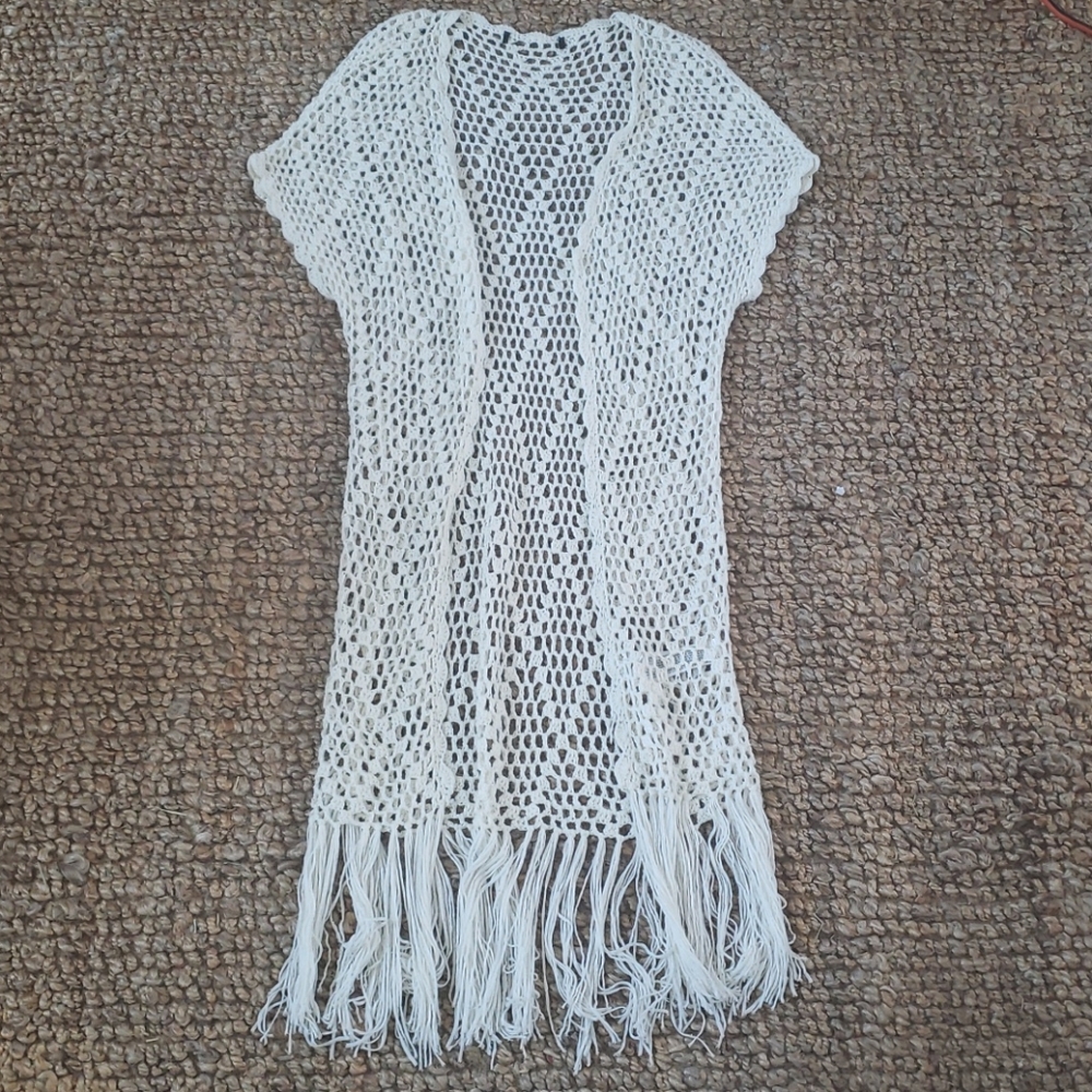 Forever 21 Crochet open front maxi cardigan (S)